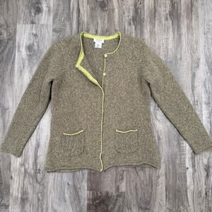 Talbots 1X Wool Angora Cardigan Sweater Snap Front Olive Green